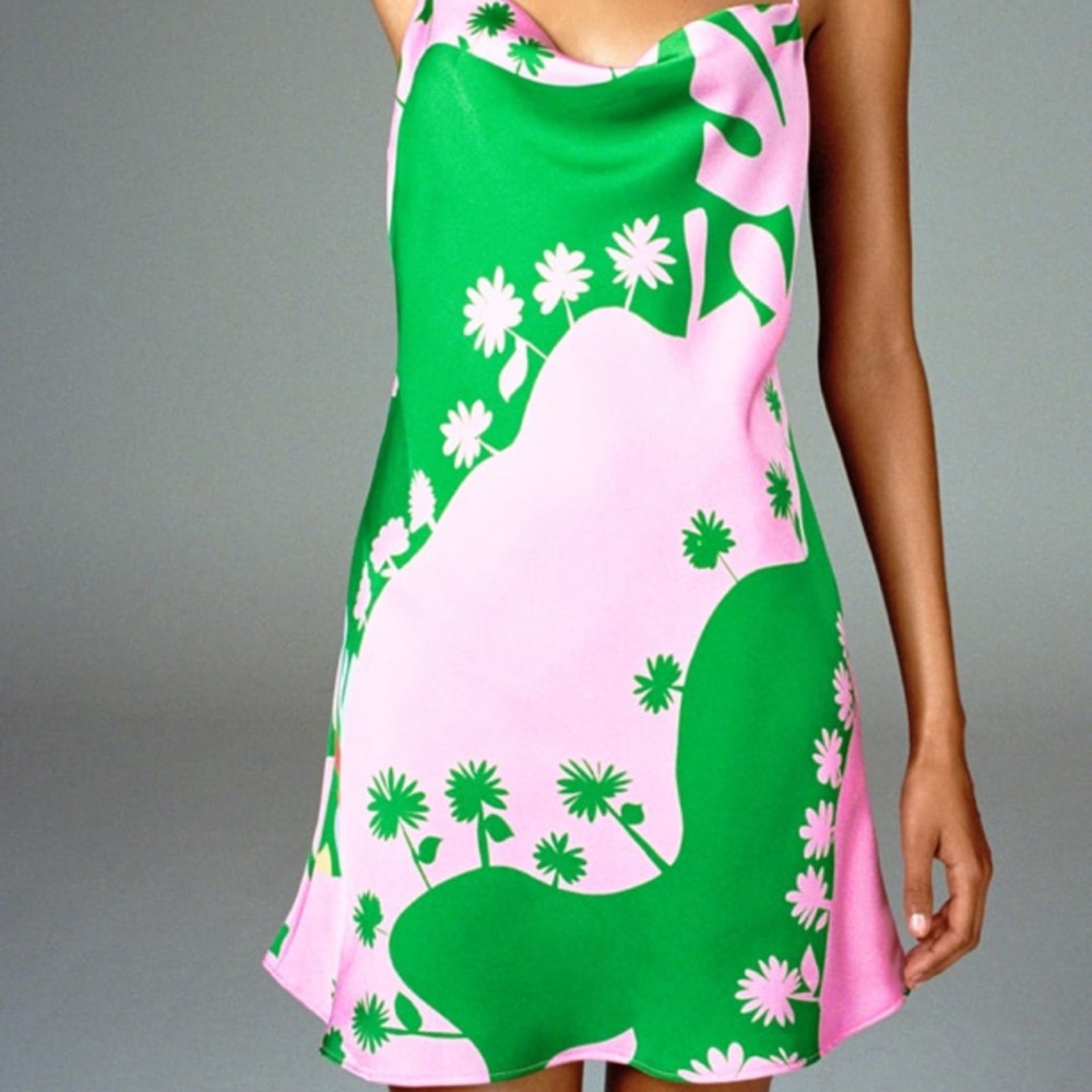 Zara satin effect print dress in palm print